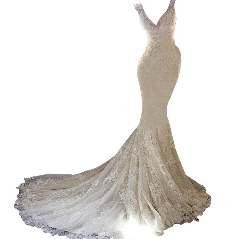 Sexy Halter Brigade Shooting Seaside Beach Location Mermaid Tail Light Wedding Dress - XNOIR