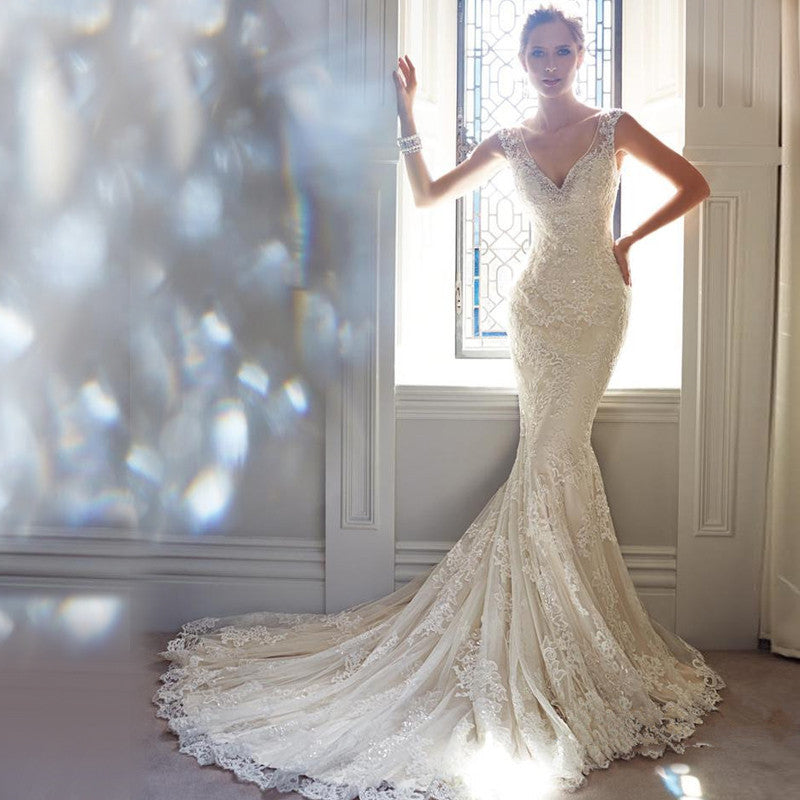 Sexy Halter Brigade Shooting Seaside Beach Location Mermaid Tail Light Wedding Dress - XNOIR