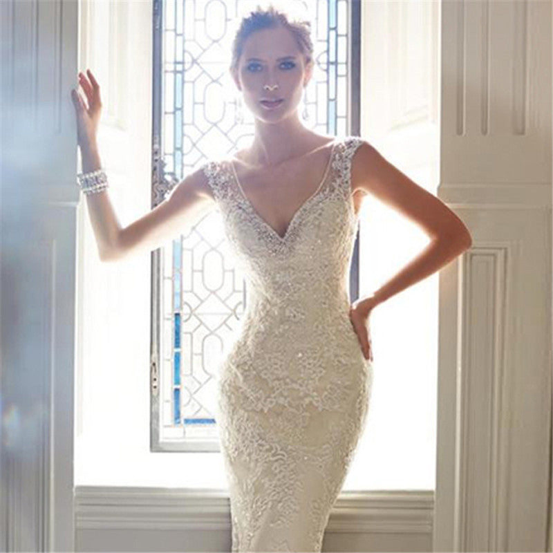 Sexy Halter Brigade Shooting Seaside Beach Location Mermaid Tail Light Wedding Dress - XNOIR