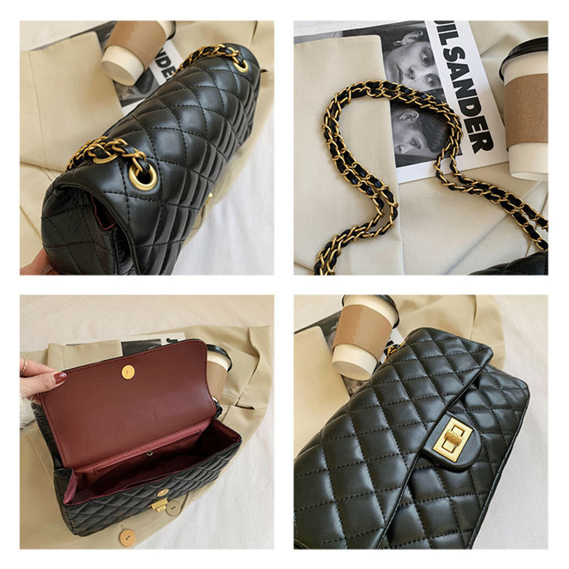 Luxury Diamond Lattice Shoulder Women Bag Elegant Black - XNOIR