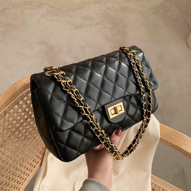 Luxury Diamond Lattice Shoulder Women Bag Elegant Black - XNOIR