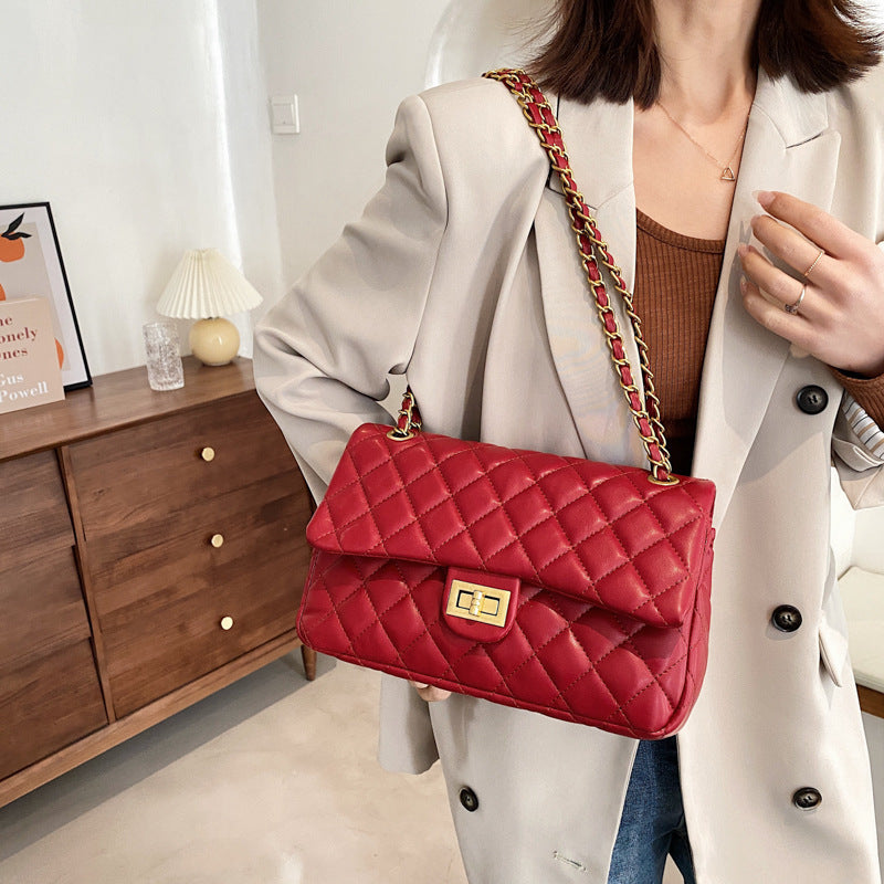 Luxury Diamond Lattice Shoulder Women Bag Elegant Black - XNOIR