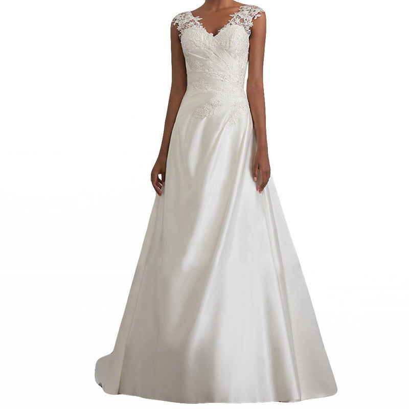 One-shoulder V-neck fishtail lace trailing wedding dress - XNOIR