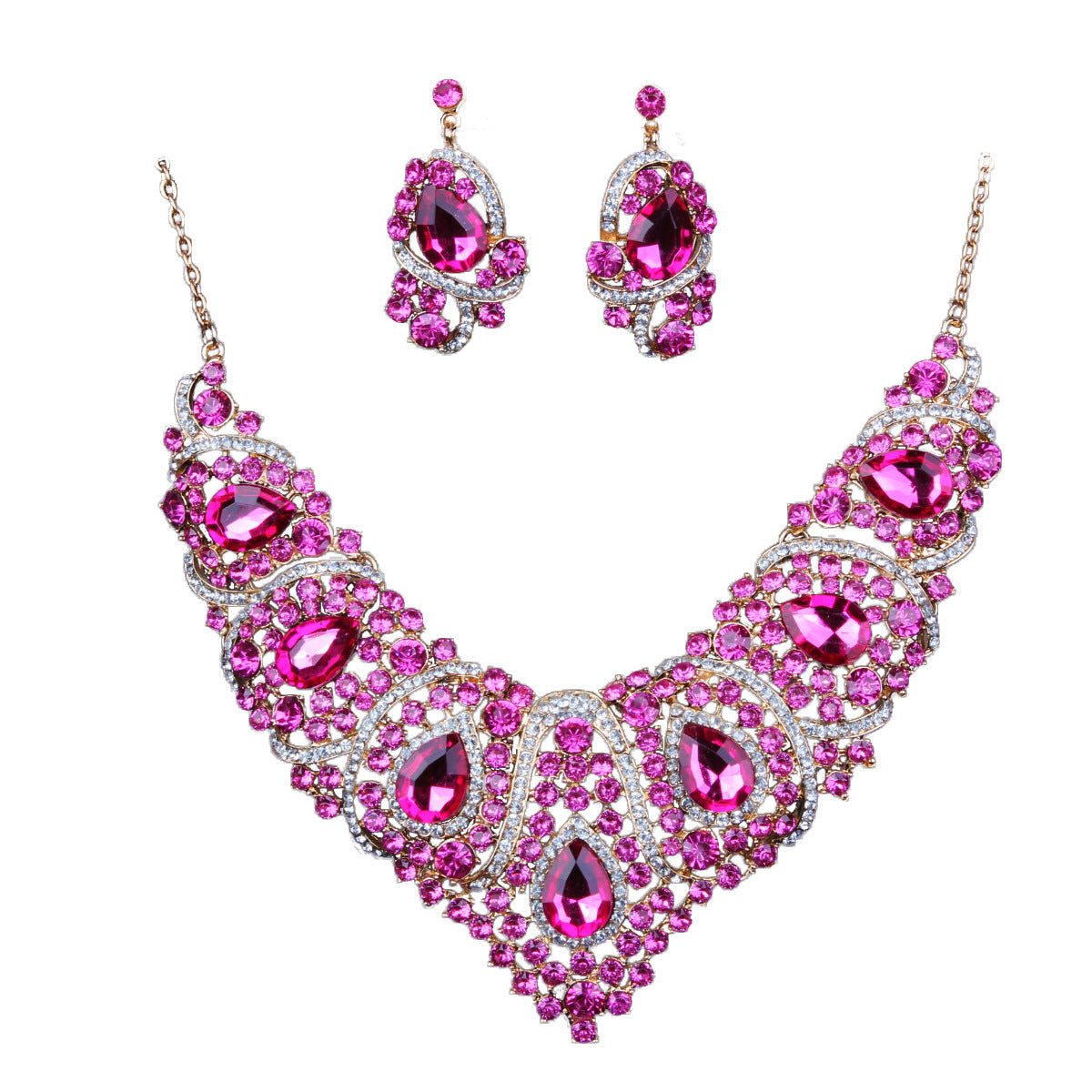 Colorful Bridal Necklace And Earring Set - XNOIR
