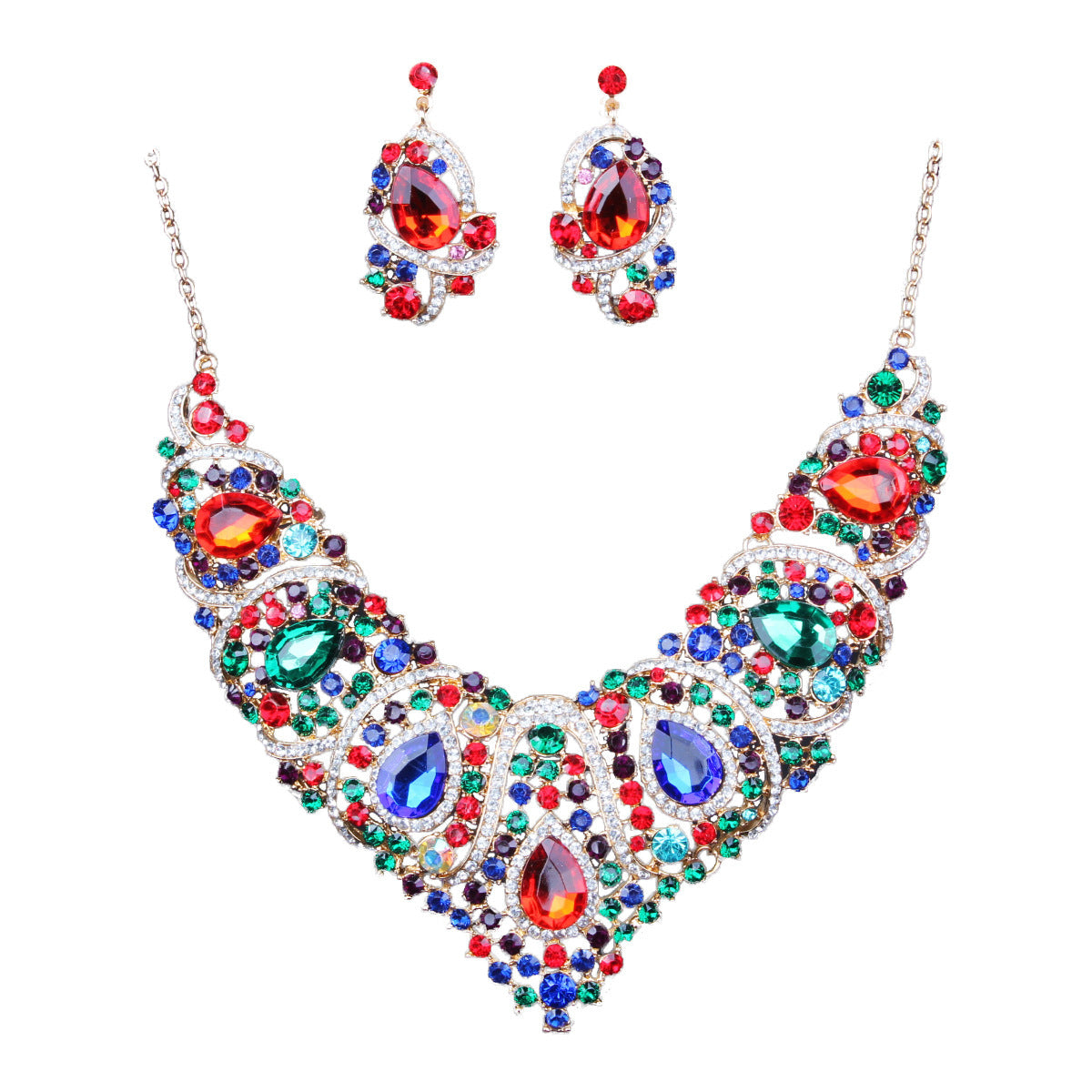 Colorful Bridal Necklace And Earring Set - XNOIR