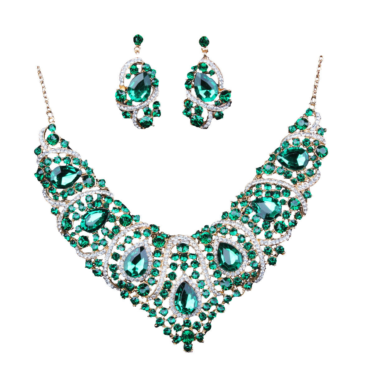 Colorful Bridal Necklace And Earring Set - XNOIR