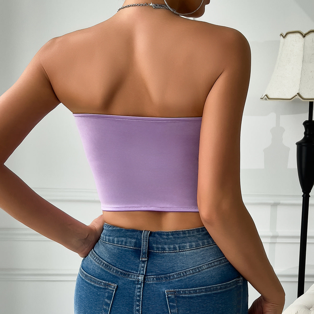 Satin Butterfly Tube Top Diamond Top - XNOIR
