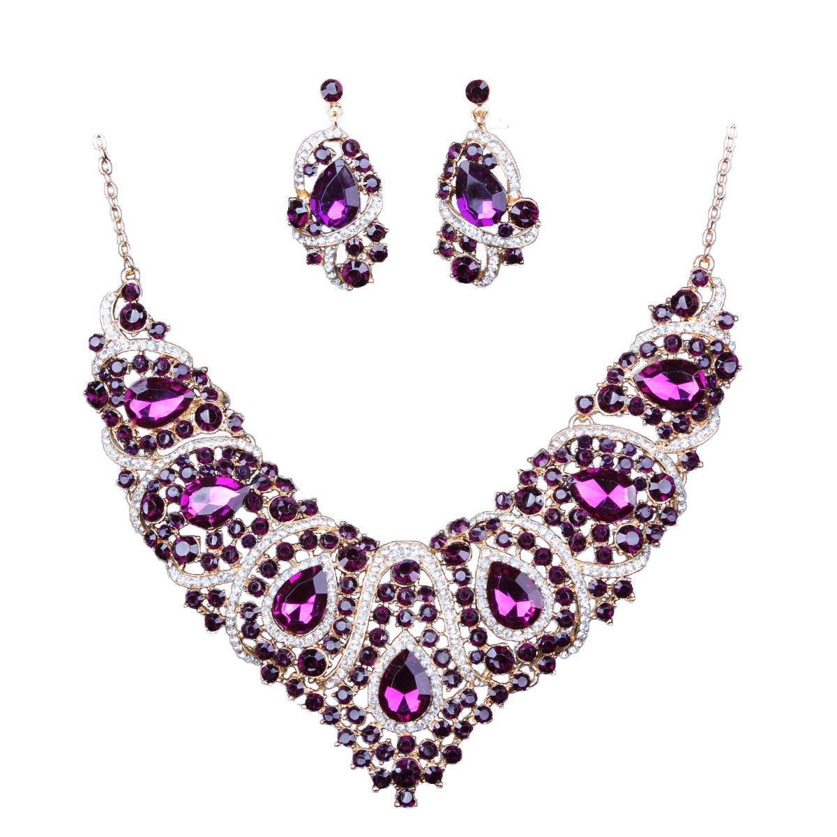 Colorful Bridal Necklace And Earring Set - XNOIR