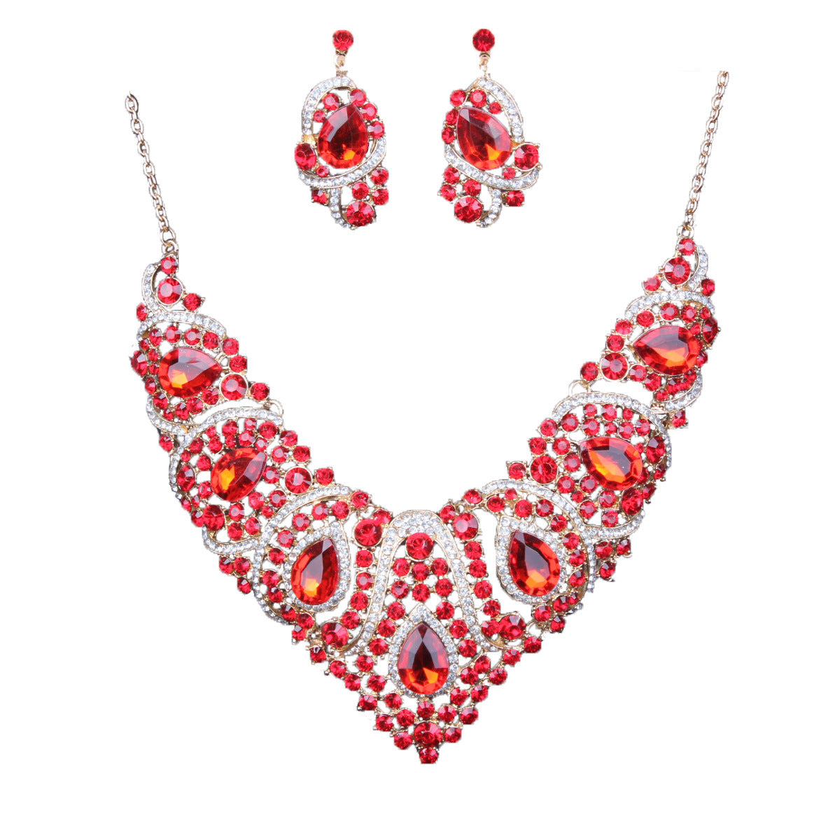 Colorful Bridal Necklace And Earring Set - XNOIR