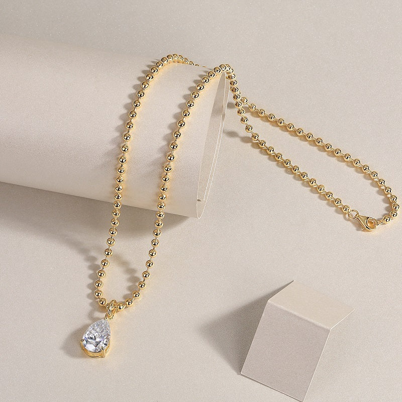 Wish Light - A Fashionable And Trendy Diamond Jewelry Necklace Pendant Set With Pear-shaped Moissanite S925 Sterling Silver And Gold Plating - XNOIR