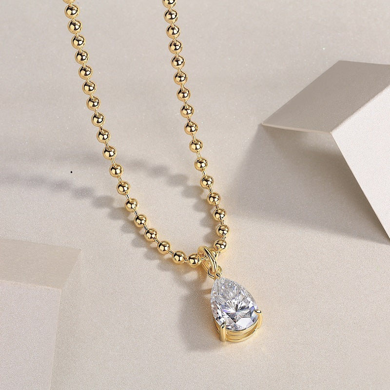 Wish Light - A Fashionable And Trendy Diamond Jewelry Necklace Pendant Set With Pear-shaped Moissanite S925 Sterling Silver And Gold Plating - XNOIR