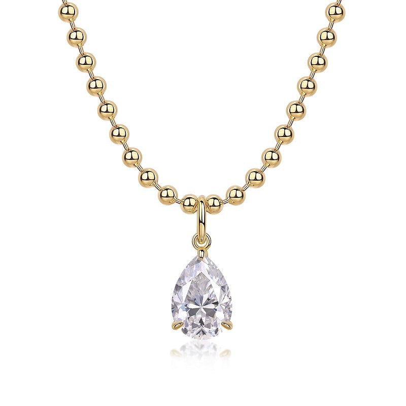 Wish Light - A Fashionable And Trendy Diamond Jewelry Necklace Pendant Set With Pear-shaped Moissanite S925 Sterling Silver And Gold Plating - XNOIR