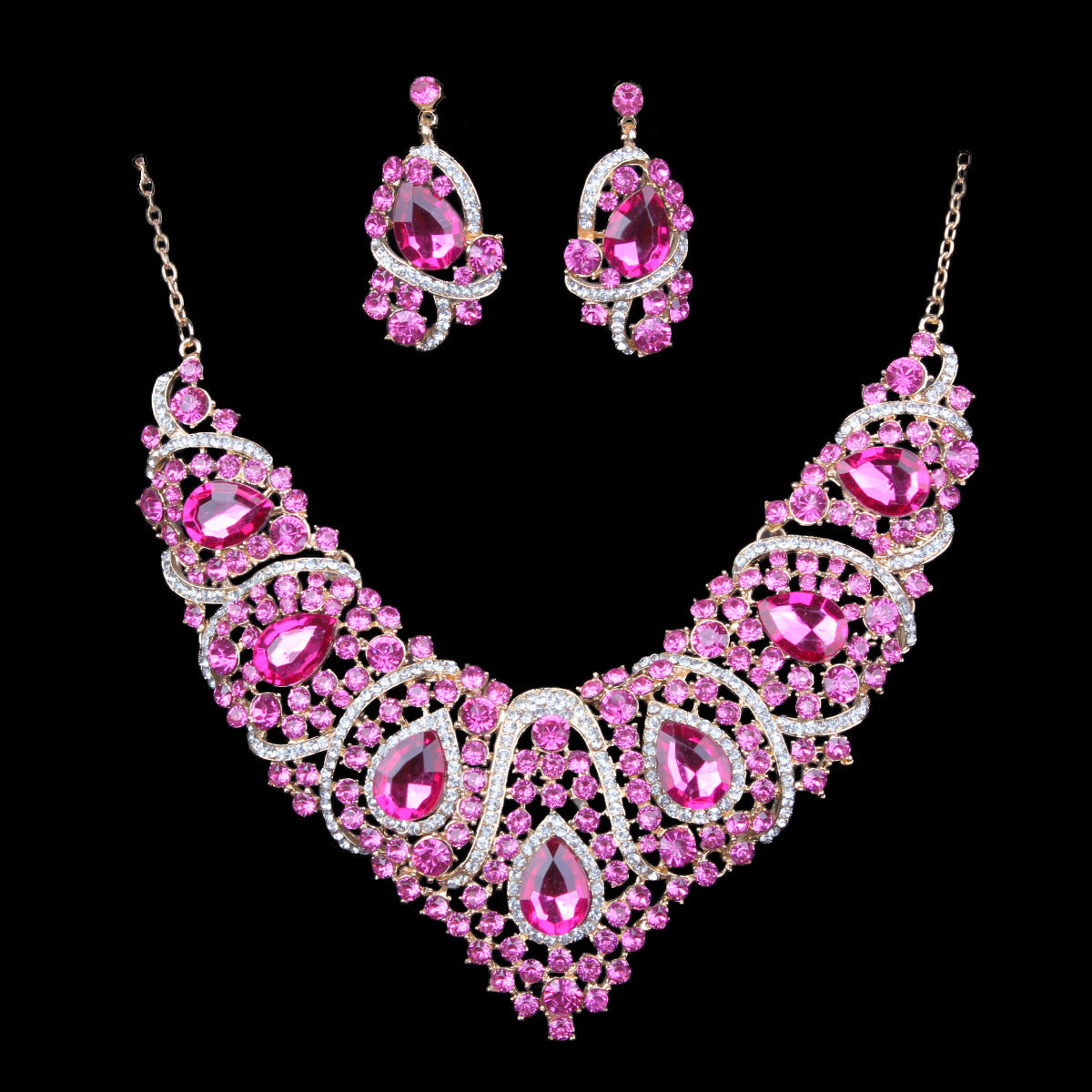 Colorful Bridal Necklace And Earring Set - XNOIR