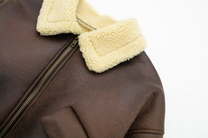 All-match Lapel Long Sleeve Zipper Double-sided Flight Jacket