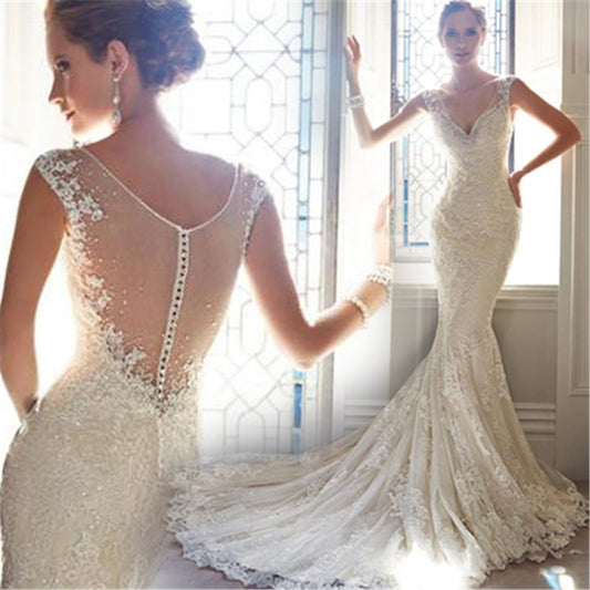 Sexy Halter Brigade Shooting Seaside Beach Location Mermaid Tail Light Wedding Dress - XNOIR