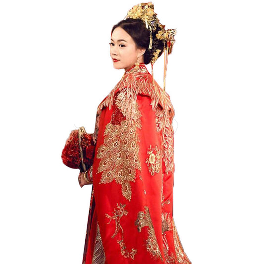 Ancient Xiuhe Dress Tailing Big Cloak Wind Chinese Wedding Dress Women - XNOIR