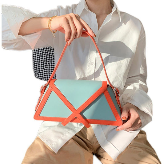 Panelled Trapezoid Underarm Bag Women High Quality Shoulder Bag Leather Luxury - XNOIR