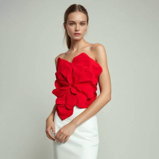 Three-dimensional Flower Backless Tube Top Vest - XNOIR