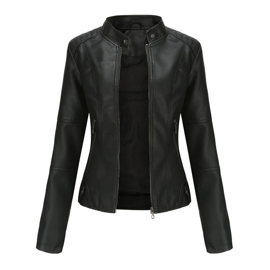 Thin Large Size Leather Clothing With Stand Collar Slim-fit Jacket