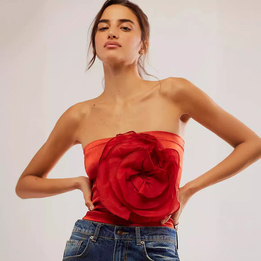 Large Flower Basic Strapless Tight Vest - XNOIR
