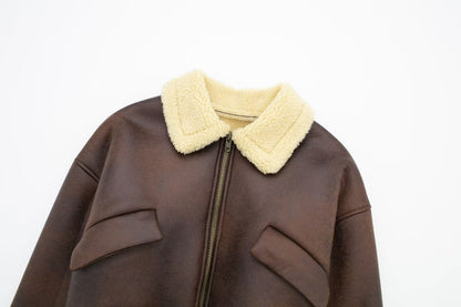 All-match Lapel Long Sleeve Zipper Double-sided Flight Jacket