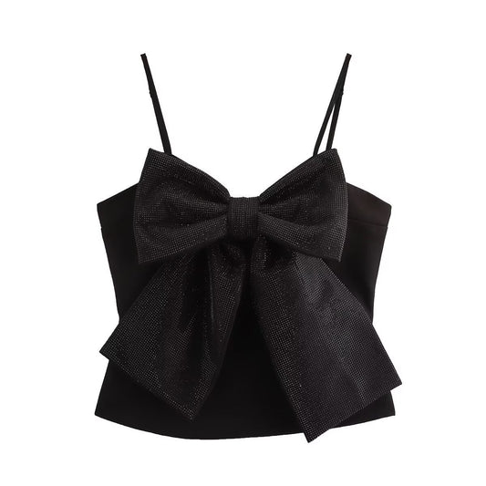 Stylish And Versatile Rhinestone Bowknot Decoration Sling Top - XNOIR