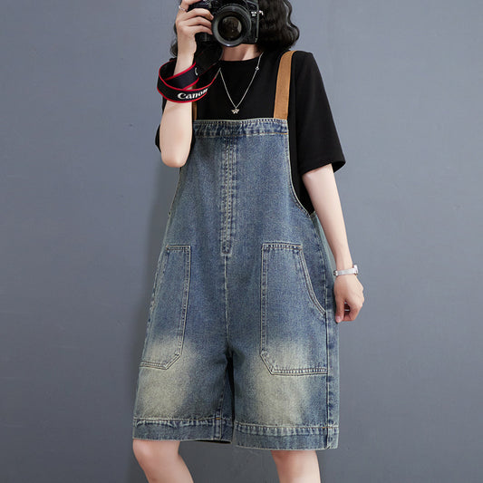 Art Loose-fitting Versatile Plus Size Shoulder Strap Jeans - XNOIR