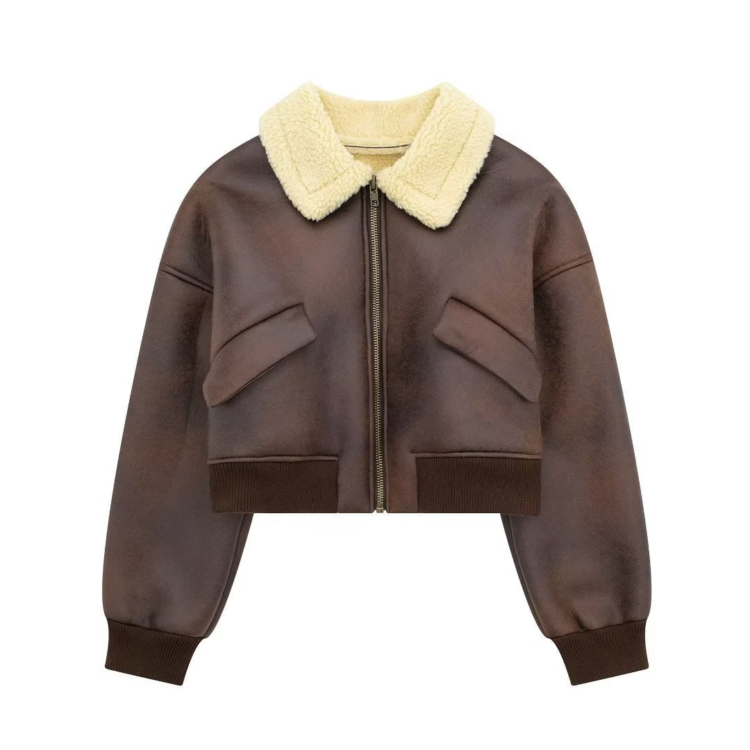 All-match Lapel Long Sleeve Zipper Double-sided Flight Jacket