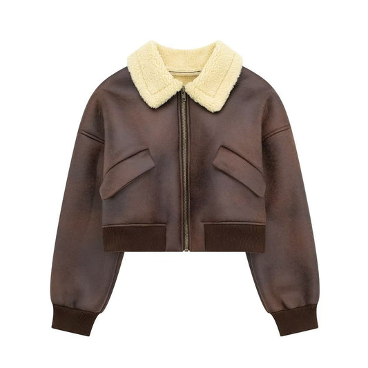 All-match Lapel Long Sleeve Zipper Double-sided Flight Jacket
