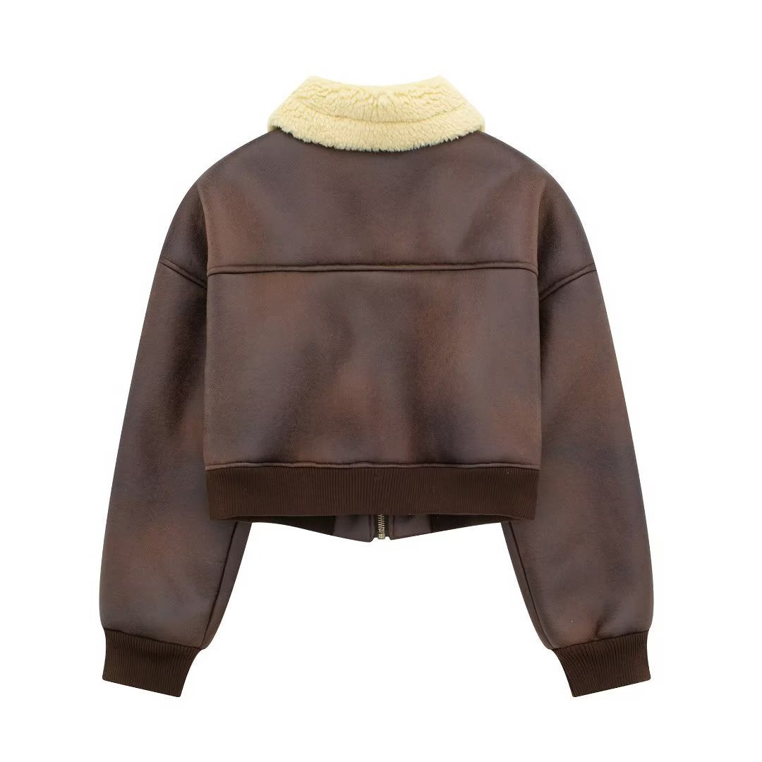All-match Lapel Long Sleeve Zipper Double-sided Flight Jacket