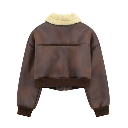 All-match Lapel Long Sleeve Zipper Double-sided Flight Jacket