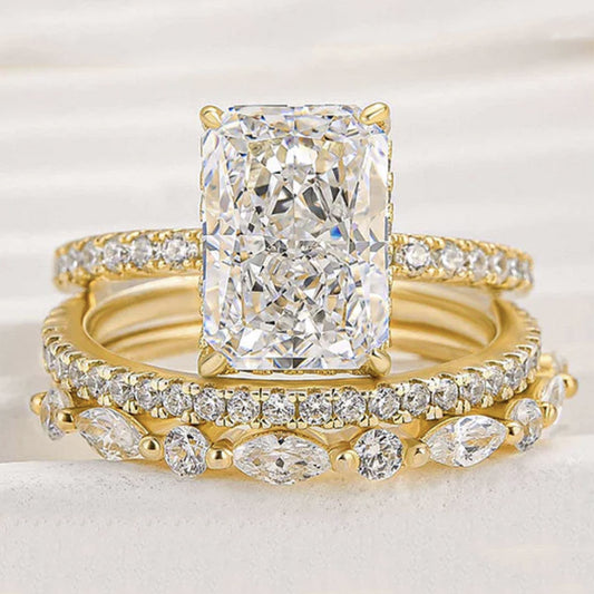 S925 Sterling Silver Super Shiny Ice Flower Cut Zircon Ring Suit - XNOIR