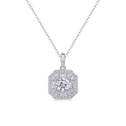 Small Square Bag Pendant Necklace Set With Mosan Diamond Silver Ornaments - XNOIR