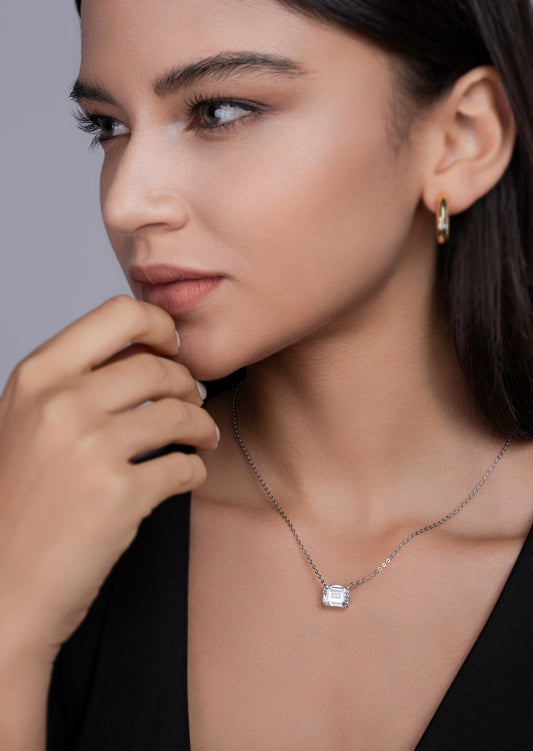 Mirage In The Mirror - A Trendy Diamond Pendant Necklace Set With Octagonal Moissanite S925 Sterling Silver And Platinum Plating - XNOIR